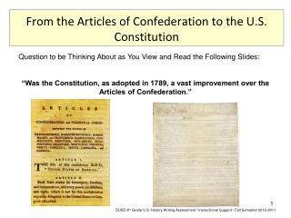 From the Articles of Confederation to the U.S. Constitution