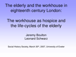 The elderly in the eighteenth century