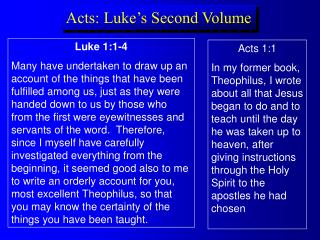 Acts: Luke’s Second Volume