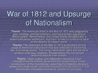 War of 1812 and Upsurge of Nationalism