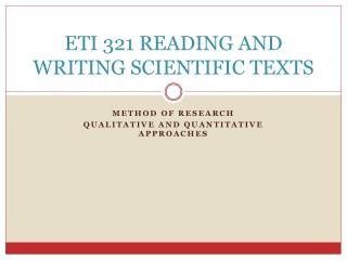 ETI 321 READING AND WRITING SCIENTIFIC TEXTS