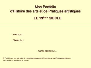 Mon Portfolio d’Histoire des arts et de Pratiques artistiques