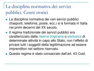 La disciplina normativa dei servizi pubblici. Cenni storici