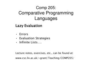 Comp 205: Comparative Programming Languages