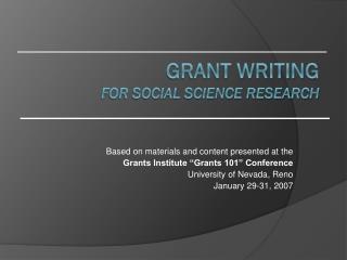 Grant Writing for Social Science Research