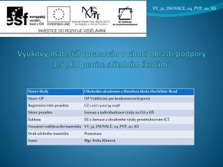 Výukový materiál zpracován v rámci oblasti podpory 1.5 „EU peníze středním školám“