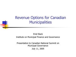 Revenue Options for Canadian Municipalities