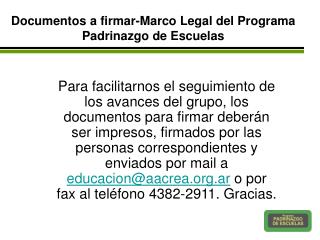 Documentos a firmar-Marco Legal del Programa Padrinazgo de Escuelas