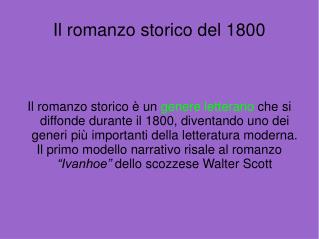 Il romanzo storico del 1800