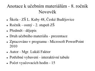 Anotace k učebním materiálům - 8. ročník Novověk