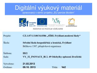 Digitální výukový materiál zpracovaný v rámci projektu „EU peníze školám“