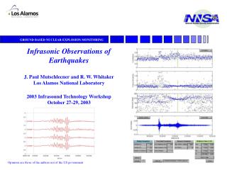 Infrasonic Observations of Earthquakes J. Paul Mutschlecner and R. W. Whitaker