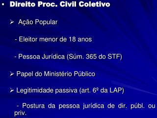 Direito Proc. Civil Coletivo Ação Popular - Eleitor menor de 18 anos