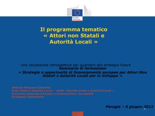 Il programma tematico « Attori non Statali e Autorità Locali »