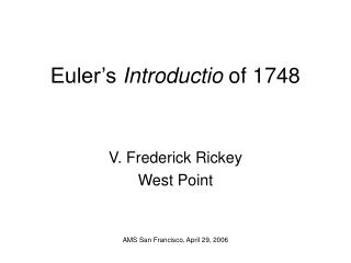 Euler’s Introductio of 1748