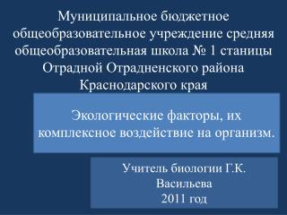 Экологические факторы, их комплексное воздействие на организм.