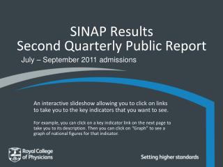 SINAP Results Second Quarterly Public Report