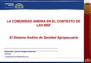 LA COMUNIDAD ANDINA EN EL CONTEXTO DE LAS MSF El Sistema Andino de Sanidad Agropecuaria
