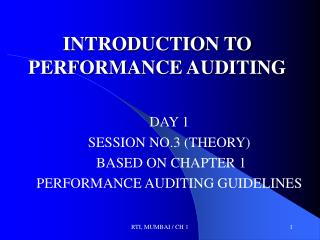 INTRODUCTION TO PERFORMANCE AUDITING