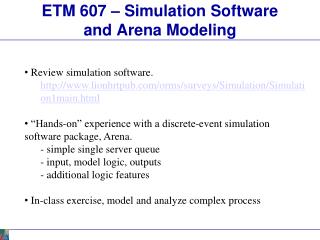 ETM 607 – Simulation Software and Arena Modeling