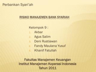 Risiko Manajemen bank syariah