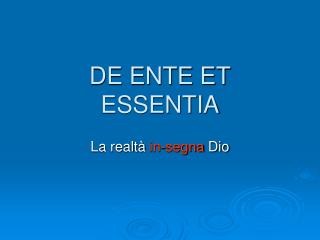 DE ENTE ET ESSENTIA
