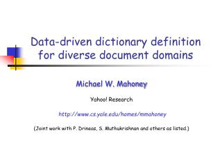 Data-driven dictionary definition for diverse document domains