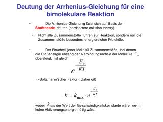 Deutung der Arrhenius-Gleichung für eine bimolekulare Reaktion