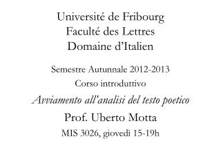 Université de Fribourg Faculté des Lettres Domaine d’Italien