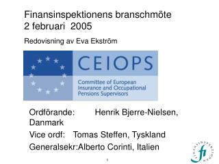 Finansinspektionens branschmöte 	2 februari 2005 Redovisning av Eva Ekström