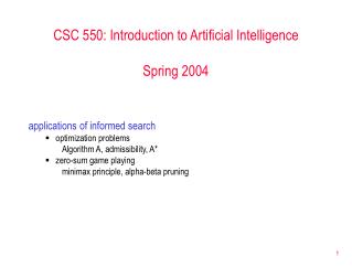 CSC 550: Introduction to Artificial Intelligence Spring 2004