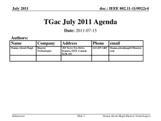 TGac July 2011 Agenda