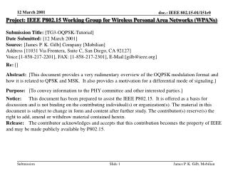 Project: IEEE P802.15 Working Group for Wireless Personal Area Networks (WPANs)