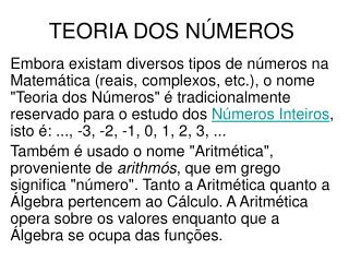 TEORIA DOS NÚMEROS