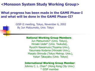 National Working Group Members ： Jun Matsumoto* (Univ. Tokyo), Hiroaki Ueda* (Univ. Tsukuba),