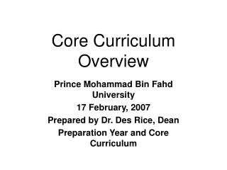 Core Curriculum Overview
