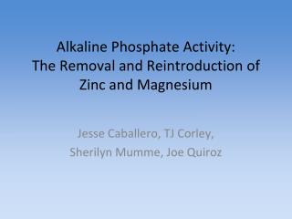 Alkaline Phosphate Activity: The Removal and Reintroduction of Zinc and Magnesium