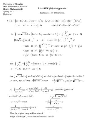 University of Memphis Dept Mathematical Sciences Honors Mathematics II Spring 2012 Dwiggins