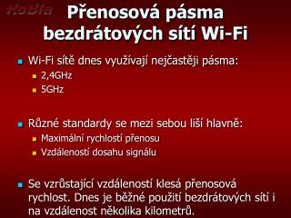 Přenosová pásma bezdrátových sítí Wi - Fi