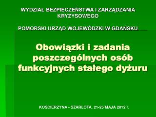 Obowiązki i zadania poszczególnych osób funkcyjnych stałego dyżuru