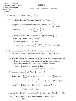 University of Memphis Dept Mathematical Sciences Honors Mathematics II Spring 2012 Dwiggins