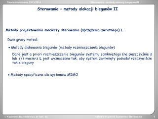 Metody projektowania macierzy sterowania (sprzężenia zwrotnego) L