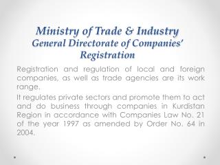 Ministry of Trade &amp; Industry General Directorate of Companies’ Registration