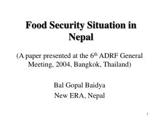 Food Security Situation in Nepal