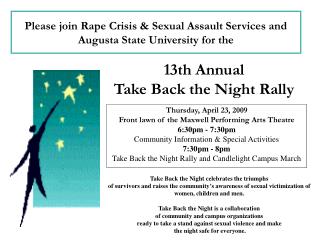 Please join Rape Crisis &amp; Sexual Assault Services and Augusta State University for the