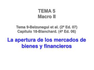 TEMA 5 Macro II Tema 9-Belzunegui et al. (2ª Ed. 07) Capítulo 18-Blanchard. (4ª Ed. 06)