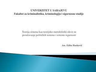 UNIVERZITET U SARAJEVU Fakultet za kriminalistiku, kriminologiju i sigurnosne studije