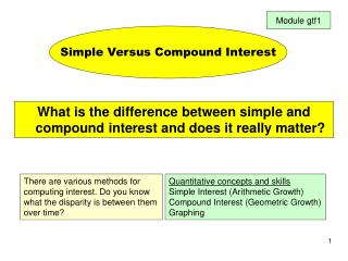 Quantitative concepts and skills Simple Interest (Arithmetic Growth)