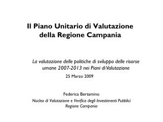 Il Piano Unitario di Valutazione della Regione Campania