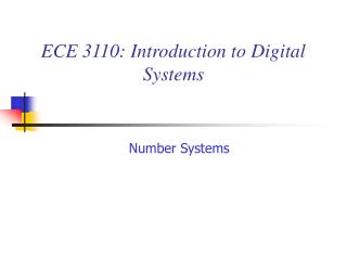 ECE 3110: Introduction to Digital Systems